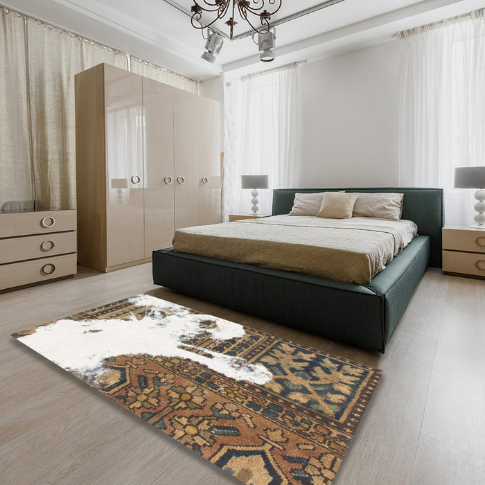 Round Abstract Desert Sand Beige Oriental Rug in a Office, abs1005