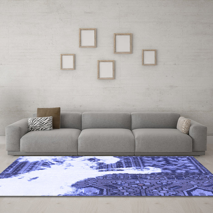 Machine Washable Oriental Blue Modern Rug in a Living Room, wshabs1005blu