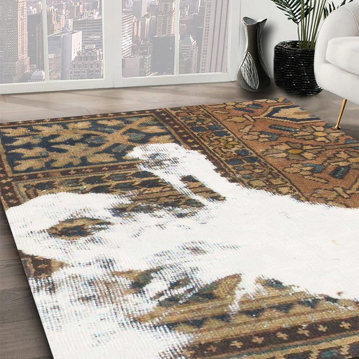 Machine Washable Abstract Desert Sand Beige Rug in a Family Room, wshabs1005