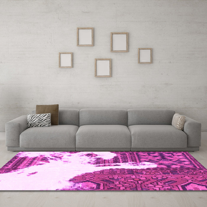 Machine Washable Oriental Pink Modern Rug in a Living Room, wshabs1005pnk