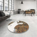 Round Machine Washable Abstract Desert Sand Beige Rug in a Office, wshabs1005