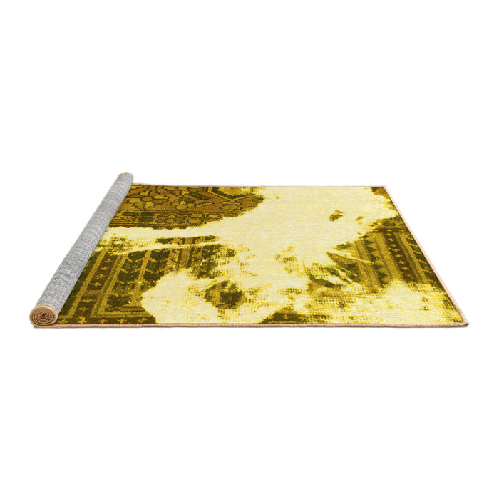 Sideview of Machine Washable Oriental Yellow Modern Rug, wshabs1005yw
