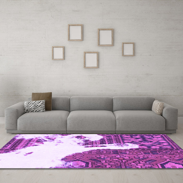 Machine Washable Oriental Purple Modern Area Rugs in a Living Room, wshabs1005pur