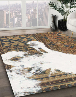 Abstract Desert Sand Beige Oriental Rug in Family Room, abs1005