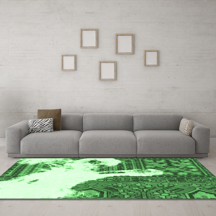Machine Washable Oriental Emerald Green Modern Area Rugs in a Living Room,, wshabs1005emgrn