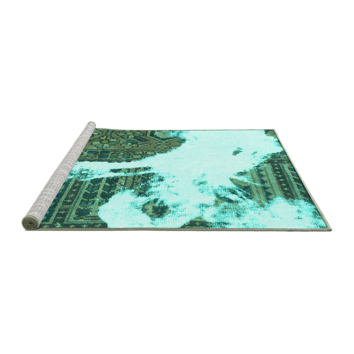 Sideview of Machine Washable Oriental Turquoise Modern Area Rugs, wshabs1005turq