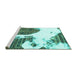 Sideview of Machine Washable Oriental Turquoise Modern Area Rugs, wshabs1005turq
