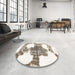 Round Machine Washable Abstract Brown Rug in a Office, wshabs1006