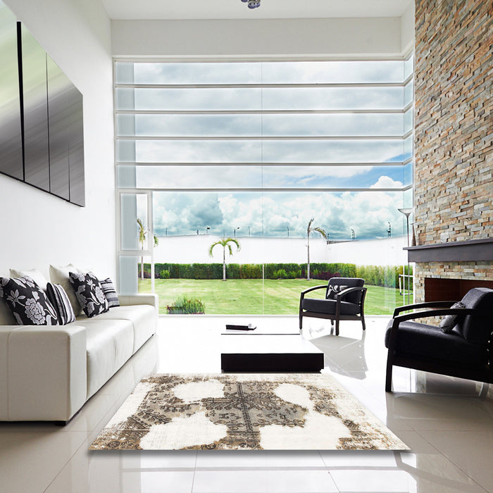 Square Machine Washable Abstract Brown Rug in a Living Room, wshabs1006