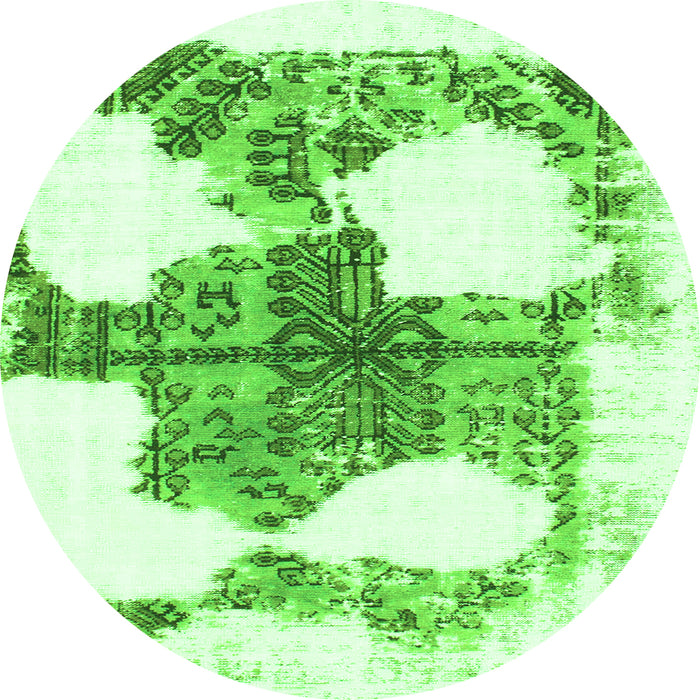 Round Machine Washable Oriental Green Modern Area Rugs, wshabs1006grn