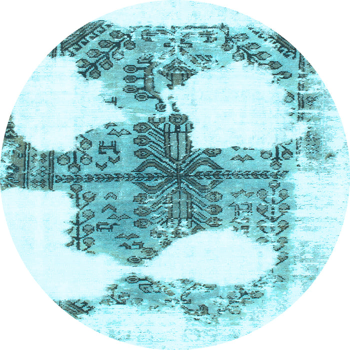 Round Machine Washable Oriental Light Blue Modern Rug, wshabs1006lblu