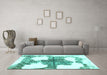 Machine Washable Oriental Turquoise Modern Area Rugs in a Living Room,, wshabs1006turq