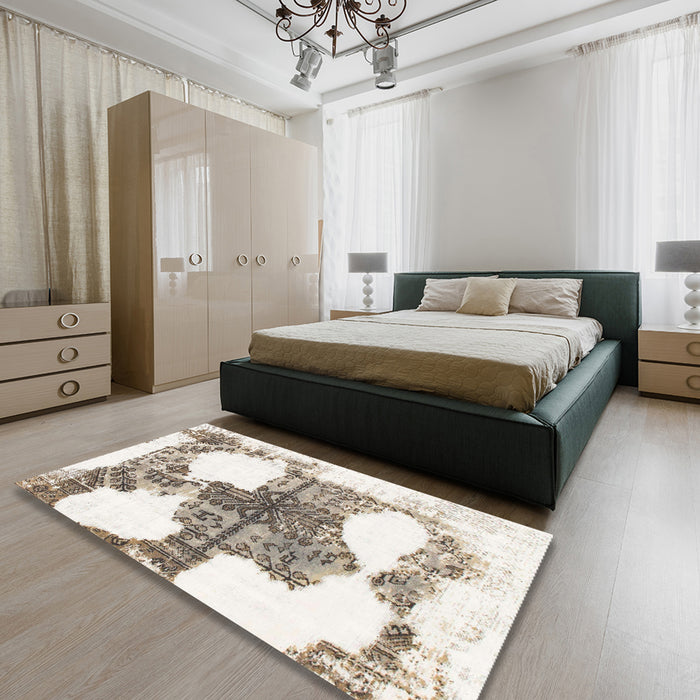 Round Abstract Brown Oriental Rug in a Office, abs1006