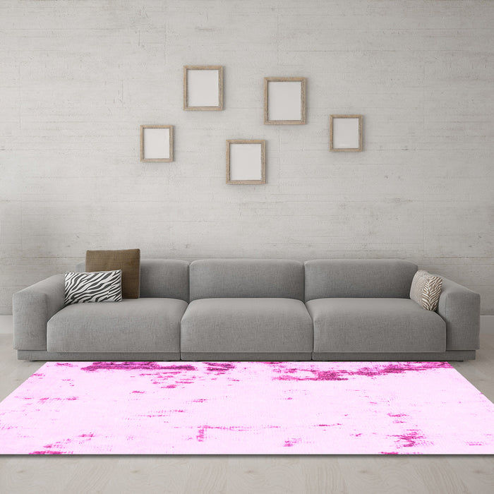 Machine Washable Oriental Pink Modern Rug in a Living Room, wshabs1007pnk