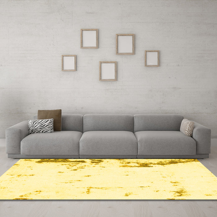 Machine Washable Oriental Yellow Modern Rug in a Living Room, wshabs1007yw