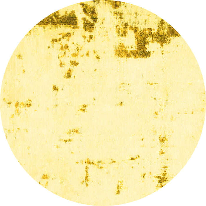 Round Machine Washable Oriental Yellow Modern Rug, wshabs1007yw