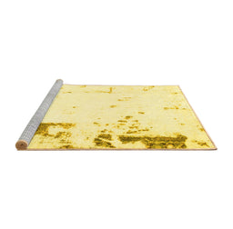 Sideview of Machine Washable Oriental Yellow Modern Rug, wshabs1007yw