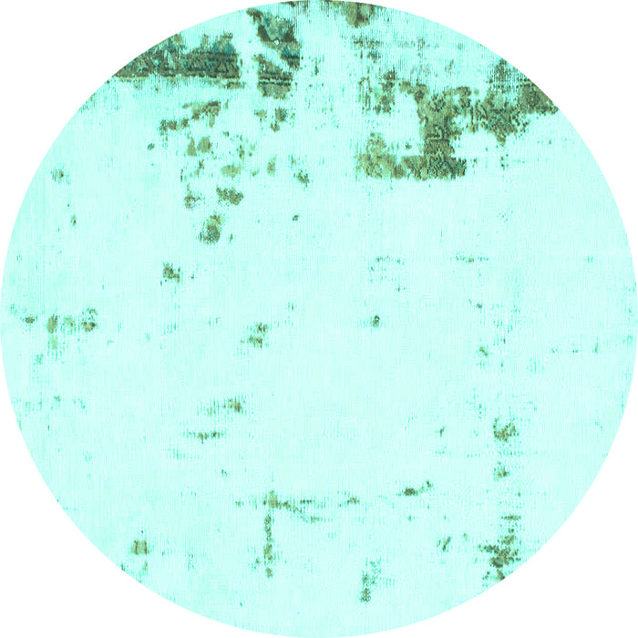 Round Machine Washable Oriental Turquoise Modern Area Rugs, wshabs1007turq