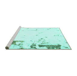 Sideview of Machine Washable Oriental Turquoise Modern Area Rugs, wshabs1007turq