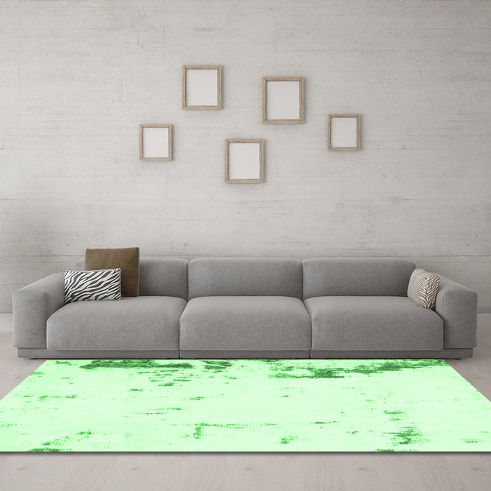 Machine Washable Oriental Emerald Green Modern Area Rugs in a Living Room,, wshabs1007emgrn