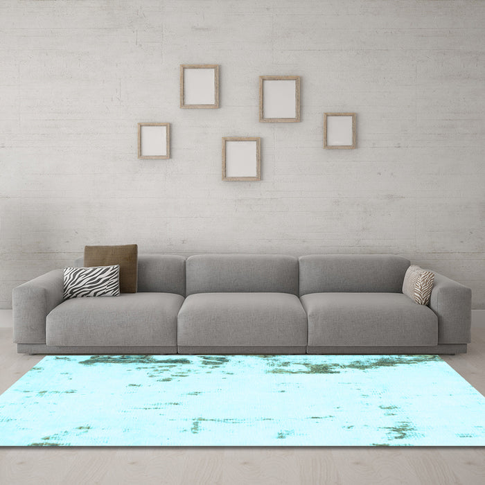 Machine Washable Oriental Light Blue Modern Rug in a Living Room, wshabs1007lblu