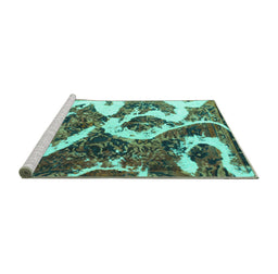 Sideview of Machine Washable Oriental Turquoise Modern Area Rugs, wshabs1008turq