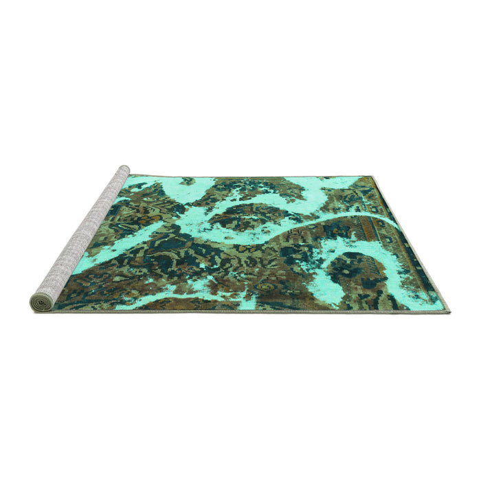Sideview of Machine Washable Oriental Turquoise Modern Area Rugs, wshabs1008turq