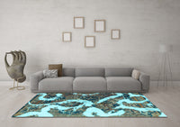 Machine Washable Oriental Light Blue Modern Rug, wshabs1008lblu