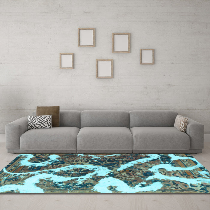 Machine Washable Oriental Light Blue Modern Rug in a Living Room, wshabs1008lblu