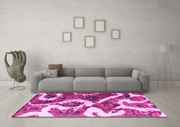 Machine Washable Oriental Pink Modern Rug in a Living Room, wshabs1008pnk