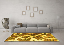 Machine Washable Oriental Yellow Modern Rug in a Living Room, wshabs1008yw