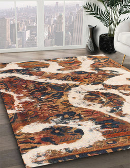 Abstract Brown Oriental Rug in Family Room, abs1008
