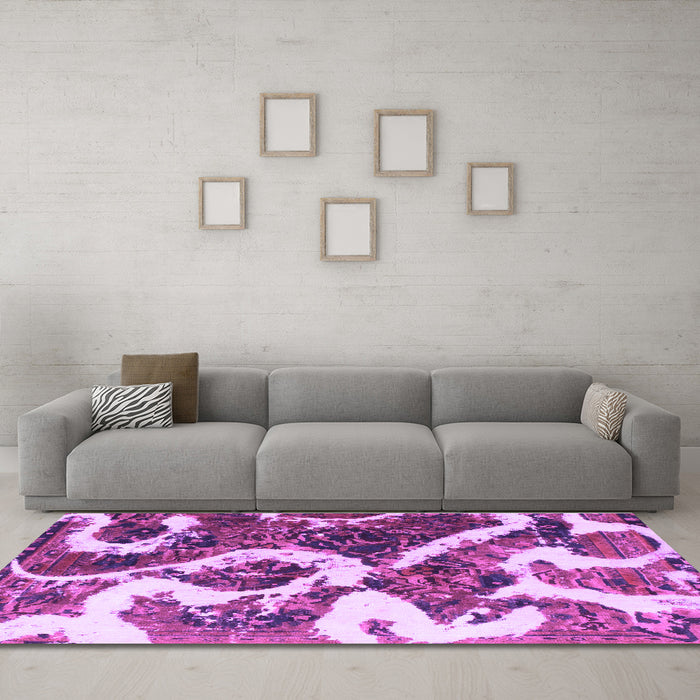 Machine Washable Oriental Purple Modern Area Rugs in a Living Room, wshabs1008pur