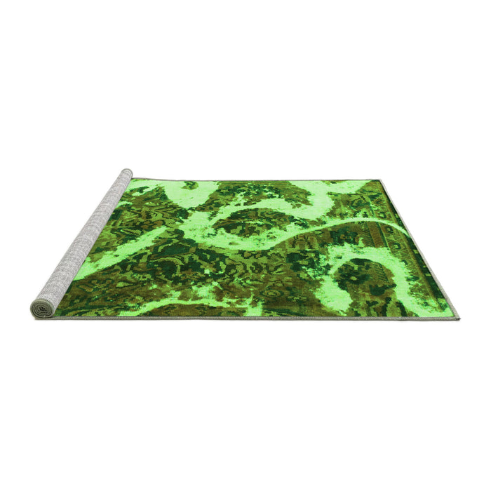 Sideview of Machine Washable Oriental Green Modern Area Rugs, wshabs1008grn