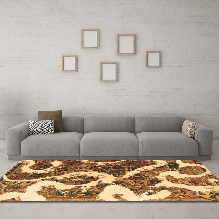 Machine Washable Oriental Brown Modern Rug in a Living Room,, wshabs1008brn