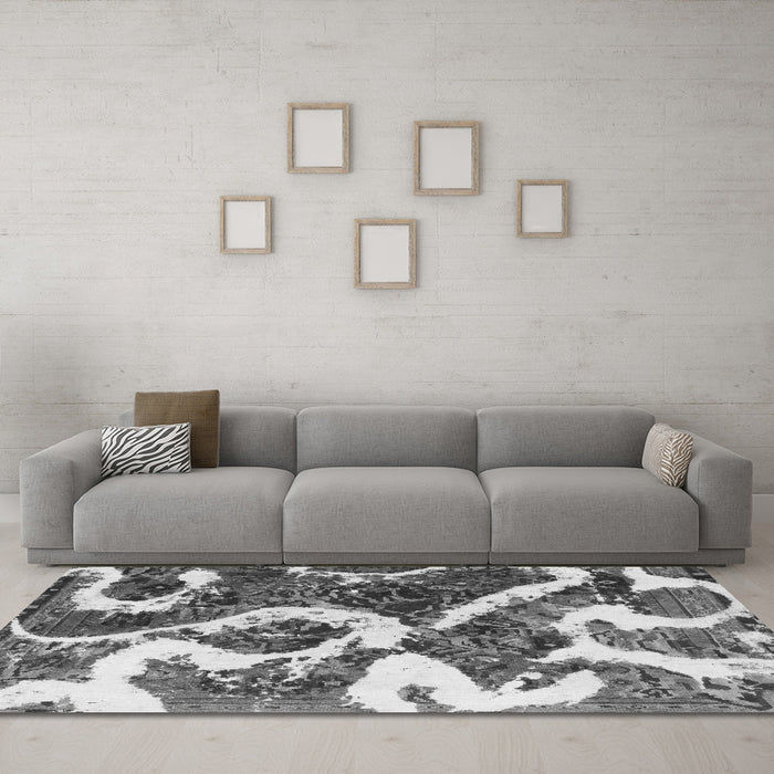 Machine Washable Oriental Gray Modern Rug in a Living Room,, wshabs1008gry