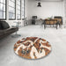 Round Machine Washable Abstract Brown Sugar Brown Rug in a Office, wshabs1008