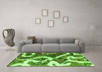 Machine Washable Oriental Green Modern Rug, wshabs1008grn