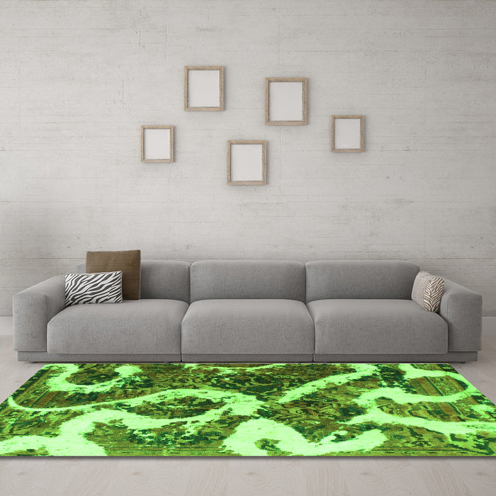 Machine Washable Oriental Green Modern Area Rugs in a Living Room,, wshabs1008grn