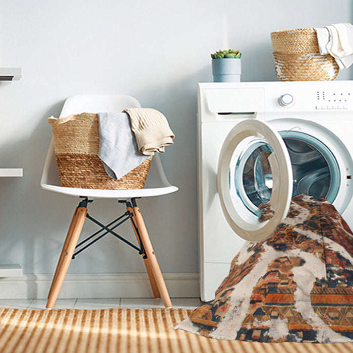 Machine Washable Abstract Brown Sugar Brown Rug in a Washing Machine, wshabs1008