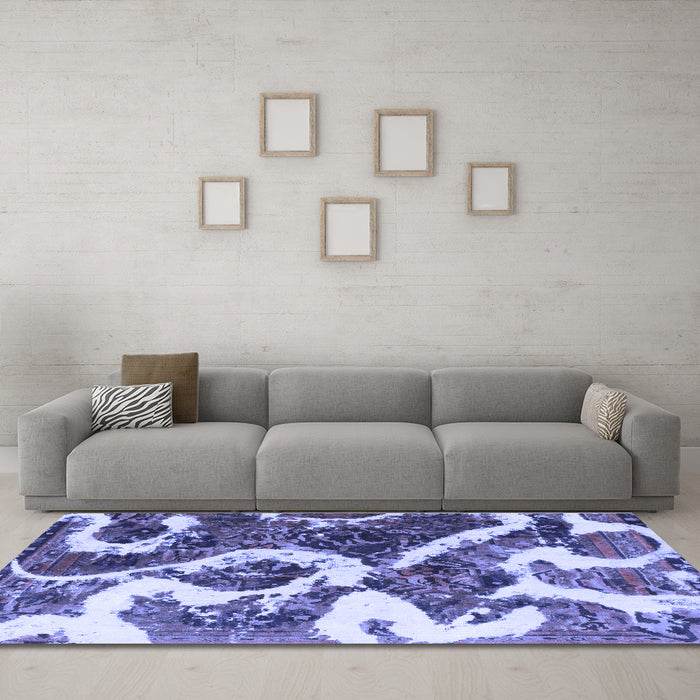 Machine Washable Oriental Blue Modern Rug in a Living Room, wshabs1008blu