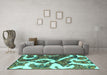 Machine Washable Oriental Turquoise Modern Area Rugs in a Living Room,, wshabs1008turq