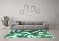 Machine Washable Oriental Turquoise Modern Rug, wshabs1008turq