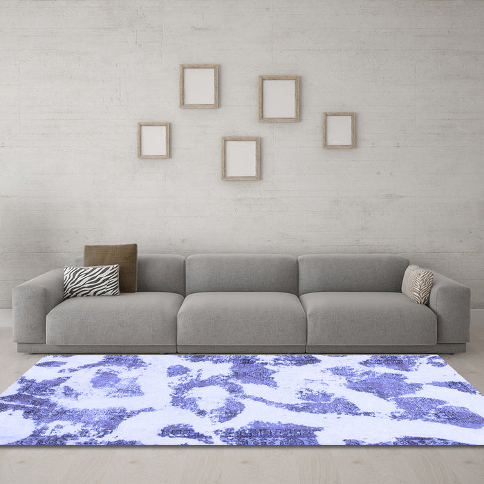 Machine Washable Oriental Blue Modern Rug in a Living Room, wshabs1009blu