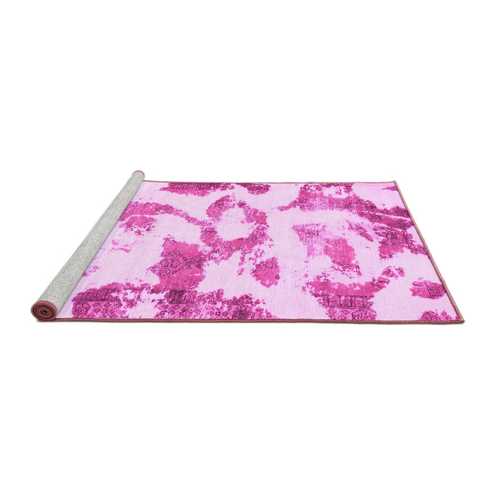 Sideview of Machine Washable Oriental Pink Modern Rug, wshabs1009pnk