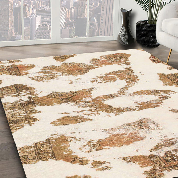 Machine Washable Abstract Bisque Beige Rug in a Family Room, wshabs1009