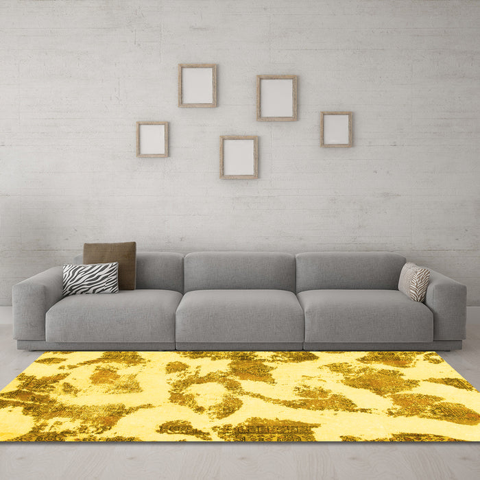 Machine Washable Oriental Yellow Modern Rug in a Living Room, wshabs1009yw