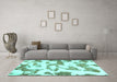 Machine Washable Oriental Turquoise Modern Area Rugs in a Living Room,, wshabs1009turq