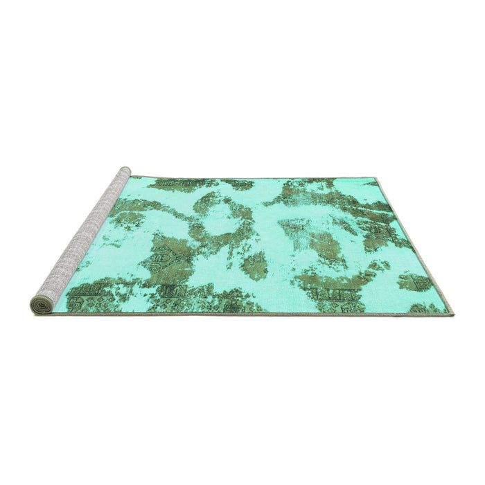 Sideview of Machine Washable Oriental Turquoise Modern Area Rugs, wshabs1009turq