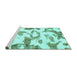 Sideview of Machine Washable Oriental Turquoise Modern Area Rugs, wshabs1009turq